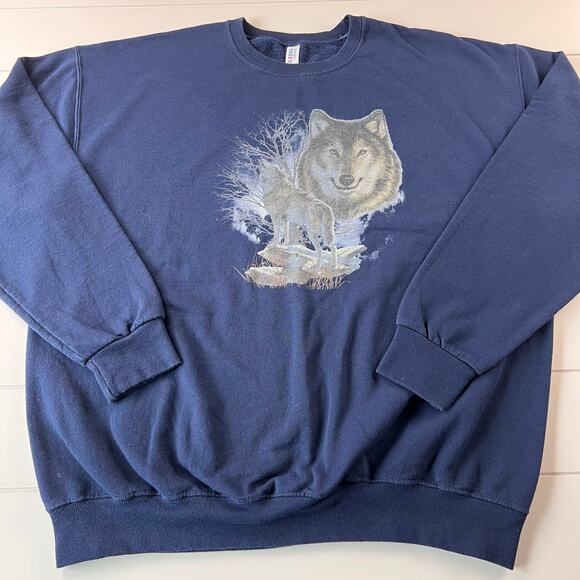 Jerzees Nature Wolf Crewneck Sweatshirt Men's size XL Navy Blue - Picture 1 of 5